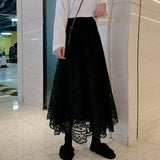Weiyinxing High Waist Lace Skirts Women Spring Summer Skirt 2023 Korean Elegant Casual A-line Black Apricot Long Maxi Skirts X091