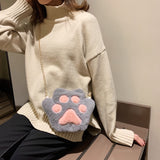 Weiyinxing Bear Paw Girls Chain Zipper Shoulder Bag Lovely Children's Soft Plush Coin Purse Baby Boys Accessories Small Crossbody Bags