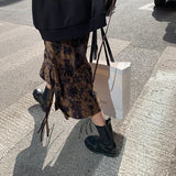Weiyinxing Vintage Print Summer Skirts Lace Up High Waist Long Midi Skirt Corduroy Midi Length Korean Elegant Office Streetwear Z339