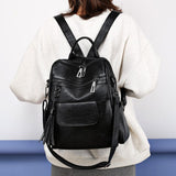 weiyinxing Women Backpack PU Leather Fashion Casual Tassel Bags High Quality Female Shoulder Bag Large Capacity School Backpacks for Girls