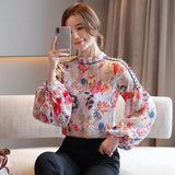 Weiyinxing Long Sleeve Blouse Women Blusas Mujer De Moda 2023 Stand Collar Print Chiffon Blouse Shirt Tops Blouses Femme Shirts D419