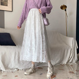 Weiyinxing High Waist Lace Skirts Women Spring Summer Skirt 2023 Korean Elegant Casual A-line Black Apricot Long Maxi Skirts X091