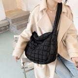 Weiyinxing Plaid Pattern Space Cotton Large Capacity Shoulder Bag Ladies Casual Handbag Quilted Crossbody Shopping Bag 2023 New