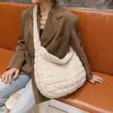 Weiyinxing Plaid Pattern Space Cotton Large Capacity Shoulder Bag Ladies Casual Handbag Quilted Crossbody Shopping Bag 2023 New