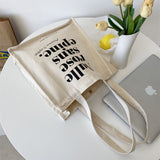 Weiyinxing Student Canvas Shoulder Bag Ladies Letter Printing Simple Female Handbag Girls Casual Large Capacity Reusable Shopping Bag