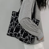 Weiyinxing Tote Bags for Women 2023 Casual Shopper Cute Cats with Zipper Designer Handbag Japanese Style Cartoon Small Shoulder Bags