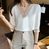 Weiyinxing Women Shirts Blouses Femme White Blouse Tops Women Blusas Mujer De Moda 2023 Verano V-Neck Chiffon Blouse Shirt Tops Blusas E608