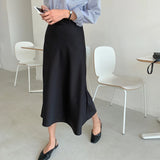 Weiyinxing Satin Skirts Women Casual Loose Long Skirts Soft A-Line Pink Summer Skirt Solid High Waist Harajuku Korean Elegant V812