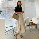 Weiyinxing Cotton Line Long Skirts Women High Waist Big Swing Split Summer Skirt Vintage Harajuku Buttons Irregular Midi Skirt Z017