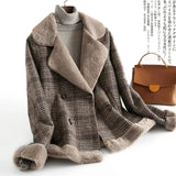 Weiyinxing Women'S Plaid Fur Coat Down Cotton Padded Jacket 2023 Autumn Winter New Short Lamb Fur Padded Jacket Woolen Coat Loose  Jacket