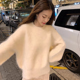 Weiyinxing Cashmere Autumn Sweater Women O-Neck Casual Pullovers Sweet Long Sleeve Hairy Jumpers Outwear Lantern Sleeve M502