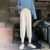 Weiyinxing Winter Knitted Pants Women Elastic Waist Long Pants Korean Loose Harem Pants Big Pockets Vintage Harajuku Gray M103