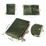 Weiyinxing Women's Wallet Short  Bifold Retro Multifunction Coin Purse with Zip and Kiss Lock Green PU Leather Female Short Purses