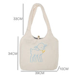 Weiyinxing Women Lamb Like Fabric Shoulder Bag Simple Canvas Handbag Tote Large Capacity Embroidery Shopping Bag Cute Book Bags For Girls