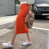 Weiyinxing Knitted Skirts Women Elastic Waist Split Pencil Skirt Korean Casual Bodycorn Long Midi Skirt Sweet Vintage Elegant X049