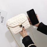 weiyinxing Handmade Woven Crossbody Bag for Women Designer Knitting Chains Shoulder Bag Casual Lady Small Flap Female Purses 2023