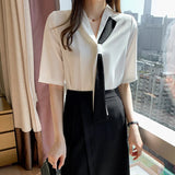 Weiyinxing Blouses Femme Top Blouse Women Blusas Mujer De Moda 2023 Verano Short Sleeve White Blouse V-Neck Chiffon Blouse Shirt E716