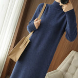 Weiyinxing Navy Blue Long Midi Dress Women Cashmere Autumn Winter Knitted Sweater Dress Loose Casual Vintage Pullovers Party X890