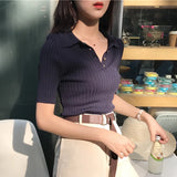 Weiyinxing Summer Tshirts Women Turn Down Collar Short Sleeve Striped Shirts Casual Vintage Tops Buttons Harajuku Korean Slim W330