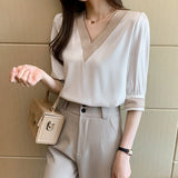 Weiyinxing Women Shirts Blouses Femme White Blouse Tops Women Blusas Mujer De Moda 2023 Verano V-Neck Chiffon Blouse Shirt Tops Blusas E608