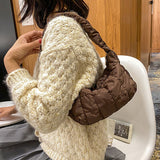 Weiyinxing Lattice Pattern Shoulder Bags Space Cotton Handbag Women Small Fluffy Tote Pack Feather Padded Ladies Quilted Underarm Bag