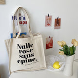 Weiyinxing Student Canvas Shoulder Bag Ladies Letter Printing Simple Female Handbag Girls Casual Large Capacity Reusable Shopping Bag
