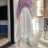Weiyinxing High Waist Lace Skirts Women Spring Summer Skirt 2023 Korean Elegant Casual A-line Black Apricot Long Maxi Skirts X091