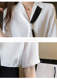 Weiyinxing Blouses Femme Top Blouse Women Blusas Mujer De Moda 2023 Verano Short Sleeve White Blouse V-Neck Chiffon Blouse Shirt E716