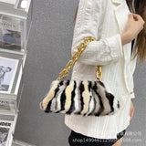 Weiyinxing Winter Real Rabbit Fur Mink fur Bag Women's Handbag Luxury Chain Messenger Shoulder Female Tote Bag Evening Party Clutch