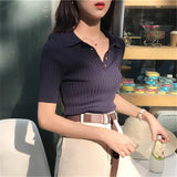 Weiyinxing Summer Tshirts Women Turn Down Collar Short Sleeve Striped Shirts Casual Vintage Tops Buttons Harajuku Korean Slim W330