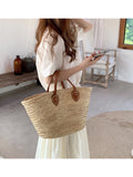 Weiyinxing Summer Handmade Bags Women Beach Weaving Ladies Straw Bag Wrapped Beach Bag Rattan Kintted Top Handle Handbags Travel Totes
