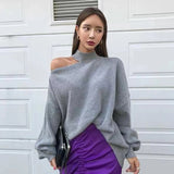 Weiyinxing Knitted Sweater Women Halter Turtleneck Knitt Winter Jumper Korean Pullover Cold Shoulder Clothes Loose Outerwear V966