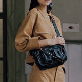 Weiyinxing Women's Simple Underarm Handbags Vintage Soft Pu Leather Mini Messenger Bag Retro Solid Cool Girl Shoulder Bags Bolsa