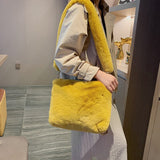 Weiyinxing Solid Color Women Plush Crossbody Bag Casual Faux Fur Female Large Shoulder Bags Fashion Elegant Ladies Purse Handbags