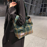 Weiyinxing Women's Bag Shoulder Wool Shopper Bags For Women Large Capacity Autumn Winter New Soft Plaid Ladies Travel Designer Handbag