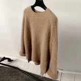 Weiyinxing Knitted Sweater Women Winter Jumper Korean Oversized Harajuku Faux Mink Cashmere Elegant Casual Pullover Loose O-Neck Warm