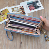 Weiyinxing Womens Wallets and Purses PU Leather Wallet Female Wristband Leaf Print Long Women Purse Large Capacity Bag Women Wallet