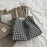 Weiyinxing Totes Bag for Women 2023 Girls Designer Handbag Shopper Casual Vintage Houndstooth Large Capacity Reusable Shoulder Bag