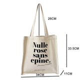 Weiyinxing Student Canvas Shoulder Bag Ladies Letter Printing Simple Female Handbag Girls Casual Large Capacity Reusable Shopping Bag