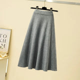 Weiyinxing A-Line Winter Knitted Skirts Women Elastic Waist Long Midi Skirt Slim High Waist Casual Loose Knitwear Striped Warm M648