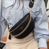 Weiyinxing Chain Fanny Packs Women Leather Waist Bag Brand Shoulder Crossbody Chest Bags Fashion Waist Belt Bags Girl Phone Pack New