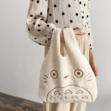 Weiyinxing Ladies Cartoon Cat Embroidery Imitation Lamb Fleece Fabric Handbag Soft New Large Capacity Shopping Bag Girl Japan INS