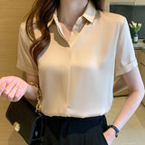 Weiyinxing Blouse Women Tops Short Sleeve Turn Down Collar Chiffon Blouse Shirt Blusas Mujer De Moda 2023 Shirts Blouses Femme E956