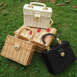 weiyinxing Rattan Box Straw Bags Wicker Woven Women Handbags Handmade Shoulder Crossbody Bags Summer Beach Small Purses Famade Bag
