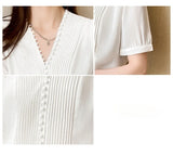 Weiyinxing Women Blouses Top Femme Short Sleeve White Blouse Tops Women Blusas Mujer De Moda 2023 V-Neck Chiffon Blouse Shirt E867