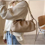 Weiyinxing 2023 Women Pleated Underarm Shoulder Bag Stripe Gold Chains Totes Handbag Versatile Simple Fashion Bag Dumpling Handbag Sac