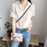 Weiyinxing Women Notched Short Sleeve Summer Shirts Loose Tops and Blouses OL Vintage Boho Clothes White Chiffon Blouse Beach V770