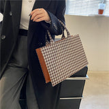 Weiyinxing Tote Bag Large Capacity Ladies Luxury Designer Handbags For Women PU Leather Striped Square Vintage Top Handle Shopper Bag