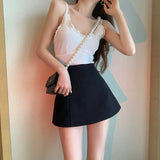 Weiyinxing Black Summer Mini Skirts Shorts Ruffles High Waist Streetwear Short Shorts A-Line Pleated Bud Clubwear Sexy Loose Z348