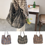 Weiyinxing Korean Fashion Handbag Simple Large Capacity Handbags Wool Totes Plaid Shoulder Bag Female Vintage Wild Bags